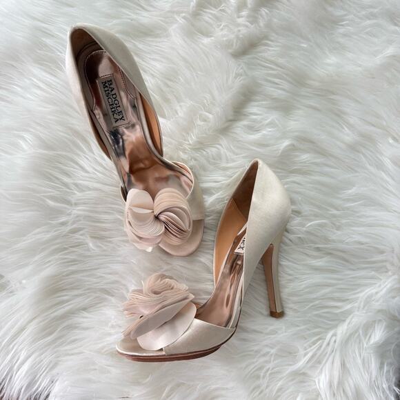 Badgley Mischka Champagne Pump Bridal Satin D'orsey Heel Wedding Cream Bride 7.5 - Picture 4 of 12
